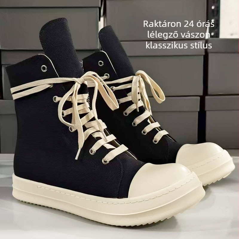 Uniszex magas szárú vászon sneaker cipzárral, klasszikus tavasz–ősz stílus, vastag talppal
