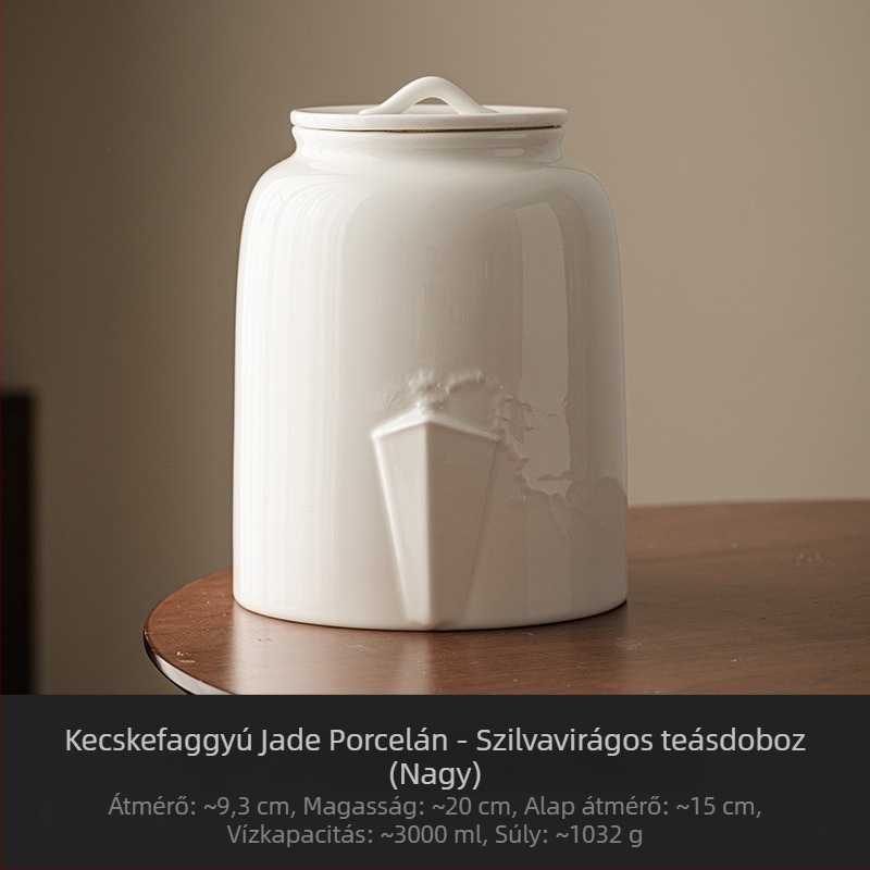 Dehua fehér porcelán teás doboz szilvavirág mintával, zárható, nedvességálló kerámia teás tároló, nagy kapacitás