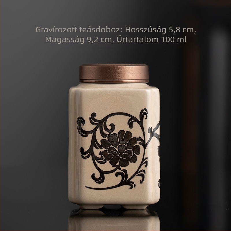 Kerámiából készült zárható teás doboz, kis méretű, Pu'er és zöld teára, Longjing, logóval