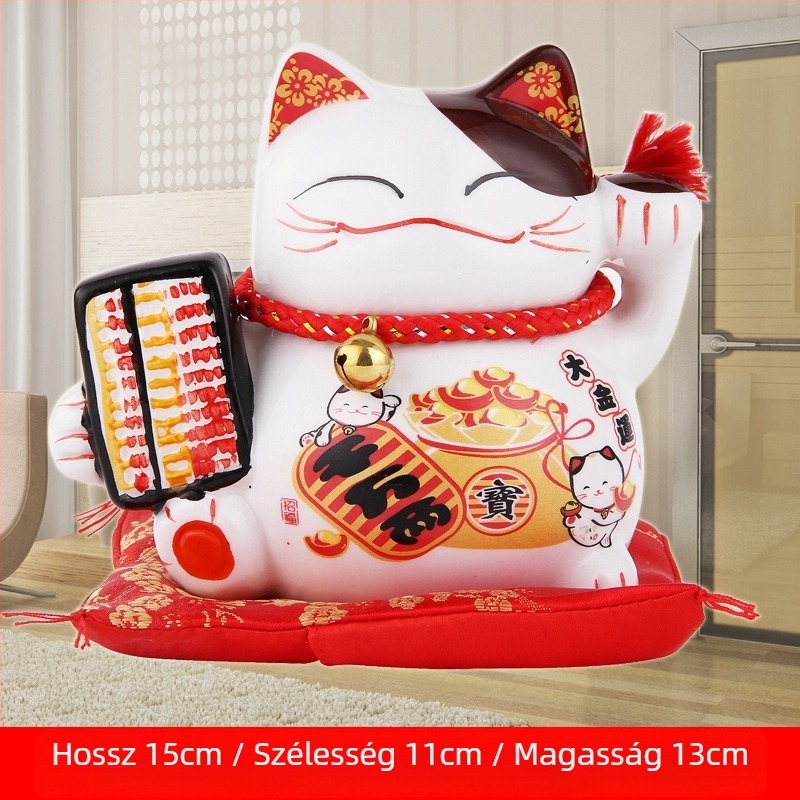 Maneki Neko kerámia macska otthoni dekoráció, japán stílusú, szerencsehozó ajándék üzletnyitásra