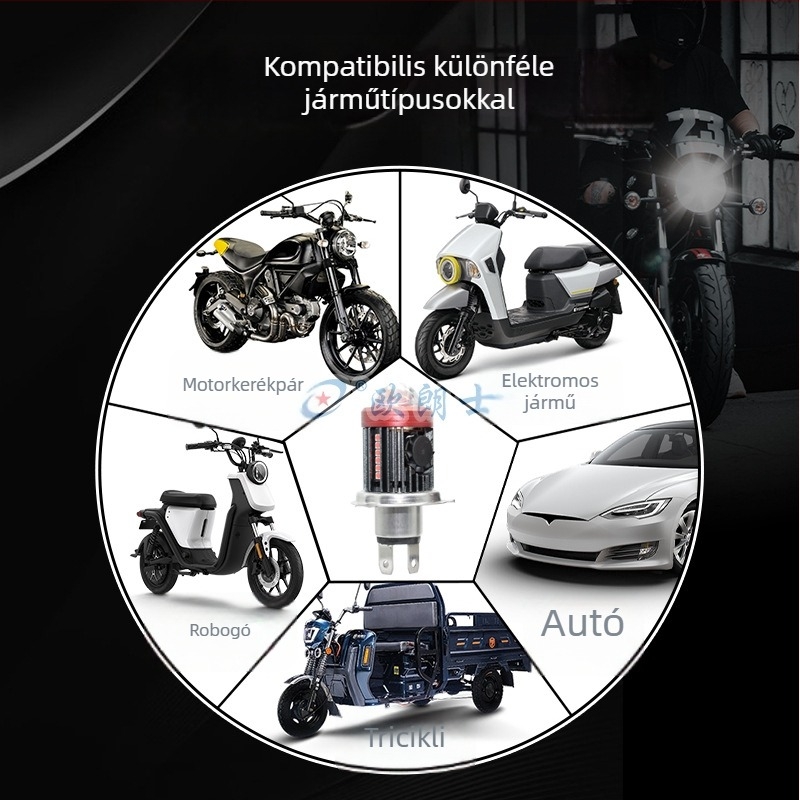 H4 LED motorkerékpár fényszóró, nagy lencsével és hűtőventilátorral, triciklibe való első lámpa