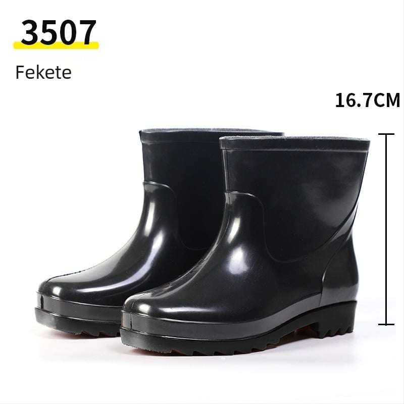 Férfi PVC esőcsizma, alacsony szárú, fekete, vízálló vastag talppal