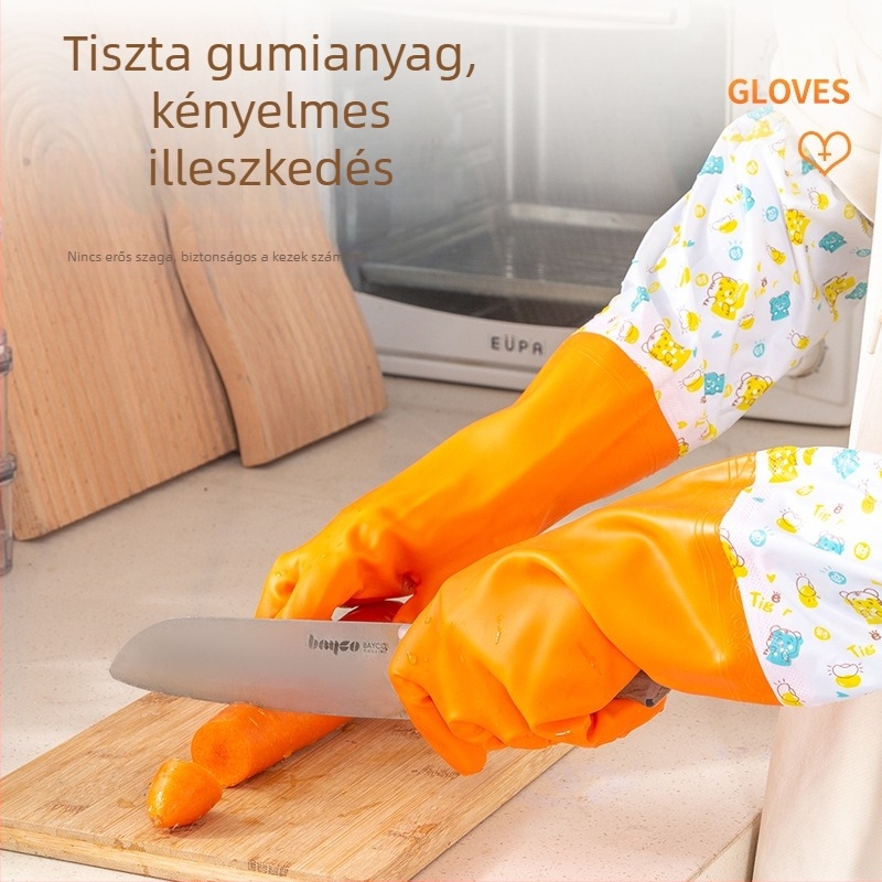 PVC hosszú konyhai kesztyű fleece belsővel, mosogatáshoz és ruhák mosásához, háztartási tisztítás