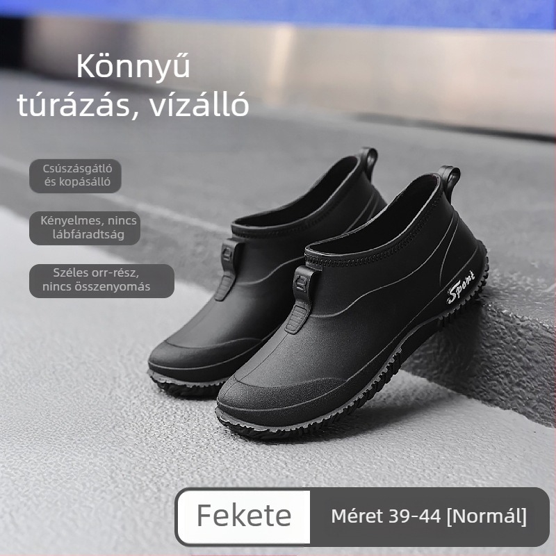 Férfiak számára készült kamufláž mintázatú esőcsizma, alacsony szárú, vízálló, csúszásmentes, rövid gumitalpú