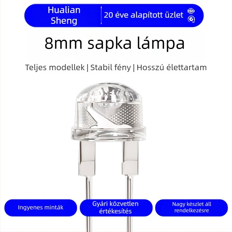 F8mm straw hat LED gyöngyök, inline 0.5W, fehér LED