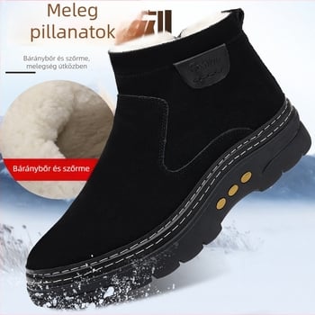 Téli férfi bakancs tehénbőrből gyapjú bélésével, vastagított, meleg, csúszásmentes havas cipő