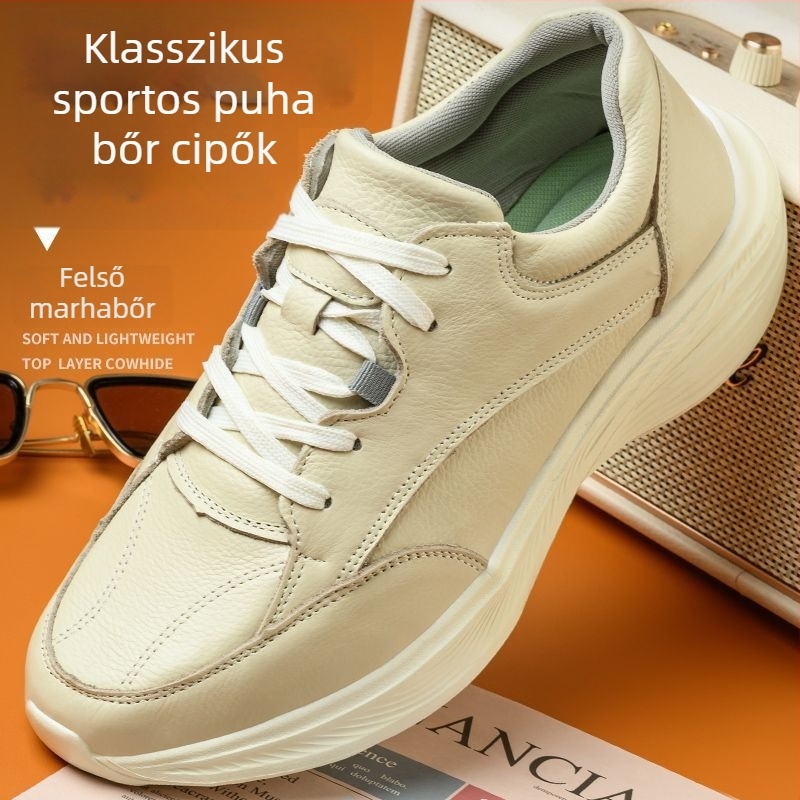 Férfiak számára készült első réteg marhabőrből készült gyalogolócipő, könnyű, légáteresztő bőrcipő, puha talppal, fűzős, mindennapi cipő tavaszra