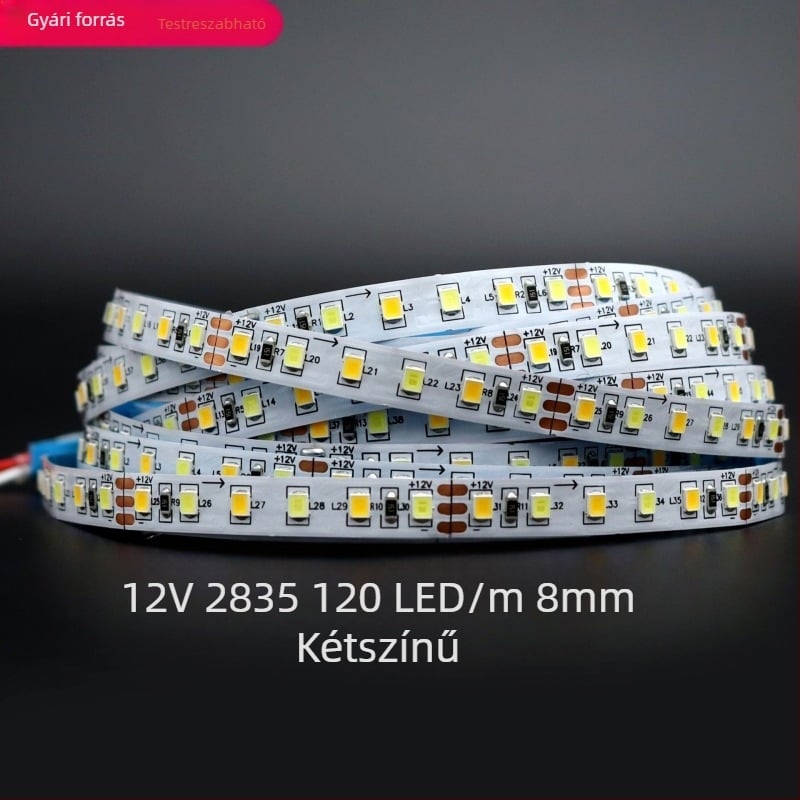Szekrény LED szalag, 12V, 2835 LED-ek, kettős fényhőmérséklet, 120 LED, 8 mm szélesség, kisfeszültség, keret kettős panellel