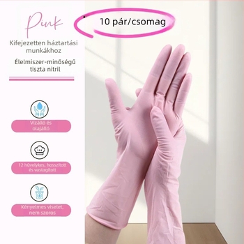 Egyszer használatos nitril kesztyűk, hosszú és vastagított kivitelben, mosogatáshoz és háztartási tisztításhoz