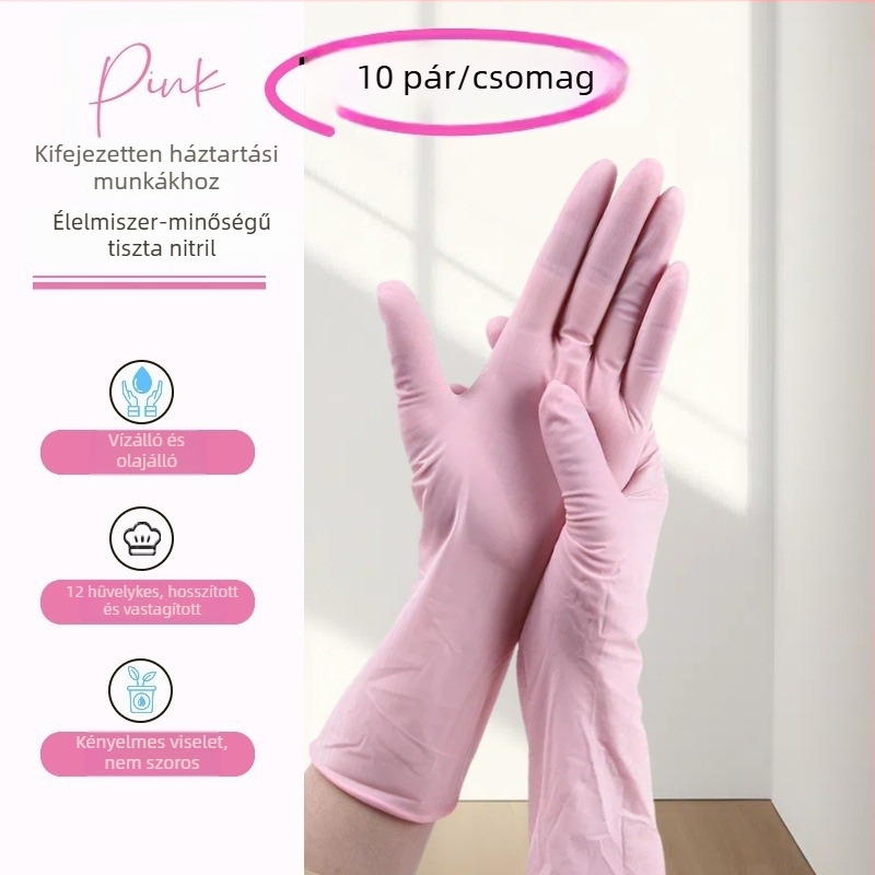Egyszer használatos nitril kesztyűk, hosszú és vastagított kivitelben, mosogatáshoz és háztartási tisztításhoz