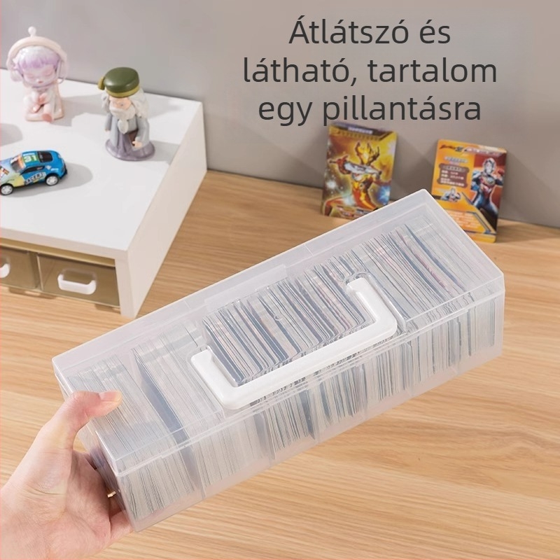 Kényelmesen hordozható kártyatartó doboz felhajtható fedéllel, nagy kapacitású, átlátszó asztali rendező gyermekek kártyáihoz rekeszekkel
