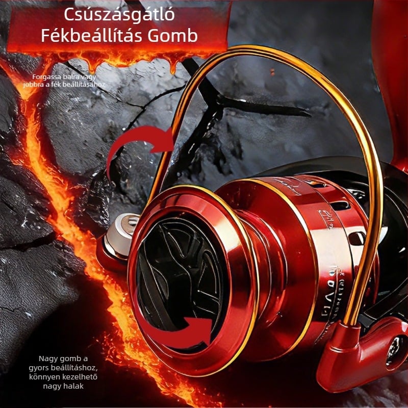 Teljesen fémből készült spinning orsó, Fire Lizard modell, hosszú dobások, mélytengeri használatra, korrózióálló sós víz ellen