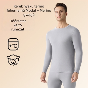 Férfiaknak szóló modal és gyapjú keverék termo felső, kerek nyakkal, rövid ujjú, vékony és meleg