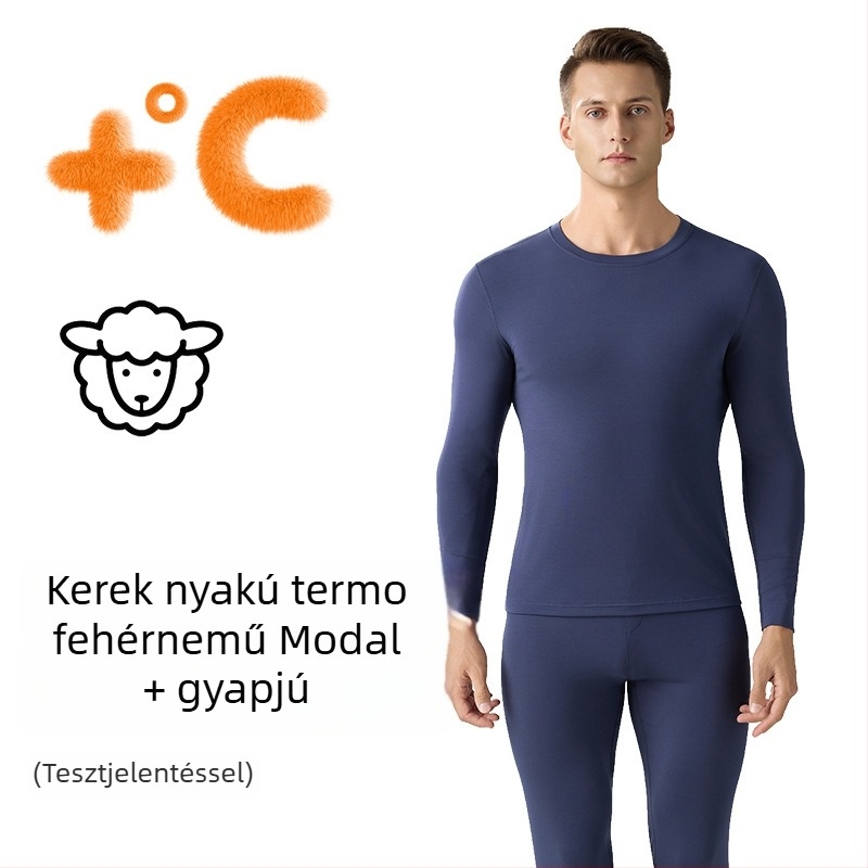 Férfiaknak szóló modal és gyapjú keverék termo felső, kerek nyakkal, rövid ujjú, vékony és meleg