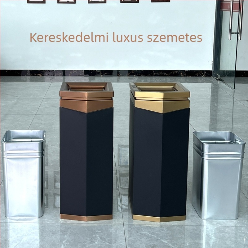 Rozsdamentes acél négyszögletes hamutál és szemetes előcsarnokokba, kórházakba, szállodák halljába és irodaépületekbe – luxus testreszabható hulladékgyűjtő