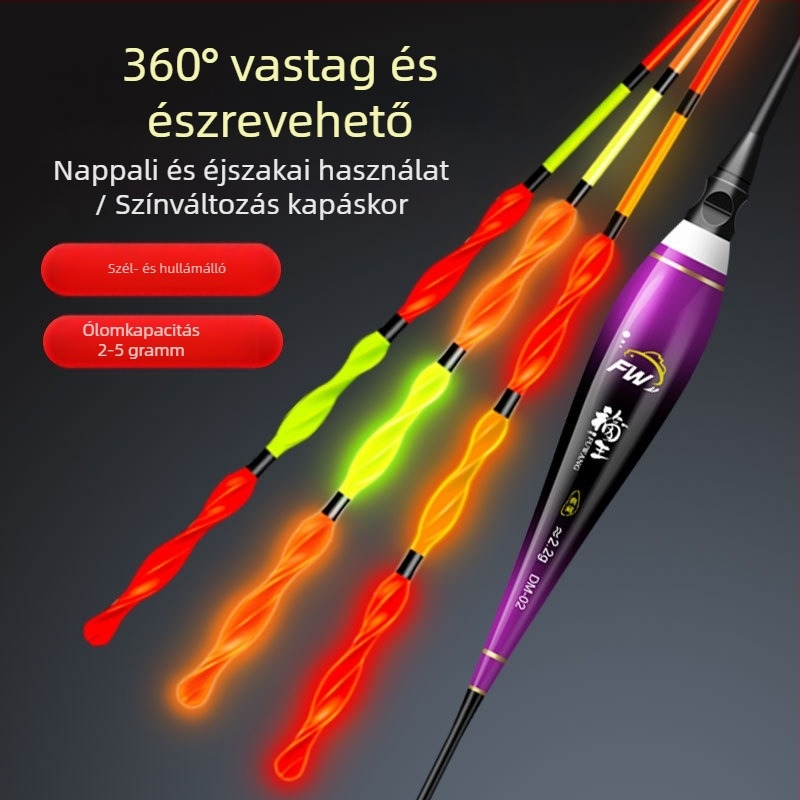 Spirálfarokkal rendelkező színváltó és világító úszó, kemény farokkal, elektronikus úszó nagy harapó és nagyobb halak számára, feltűnően vastag úszó hosszú dobásokhoz