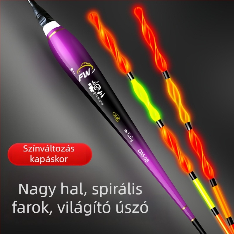Spirálfarokkal rendelkező színváltó és világító úszó, kemény farokkal, elektronikus úszó nagy harapó és nagyobb halak számára, feltűnően vastag úszó hosszú dobásokhoz