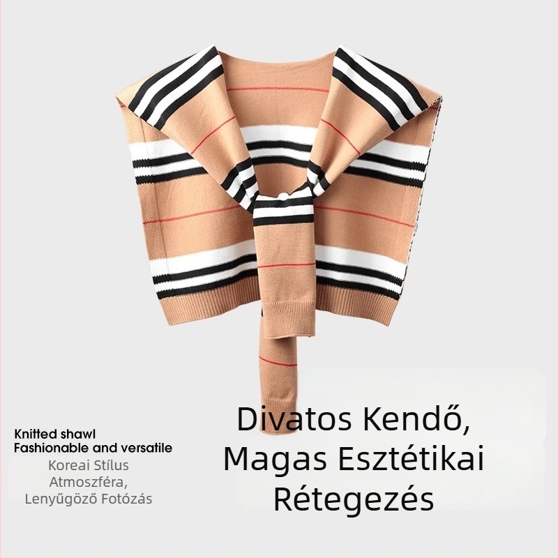 Csíkos kötött shawl-kabát tavasz-őszre, dekorat vállmelegítő kendő, kiváló minőség