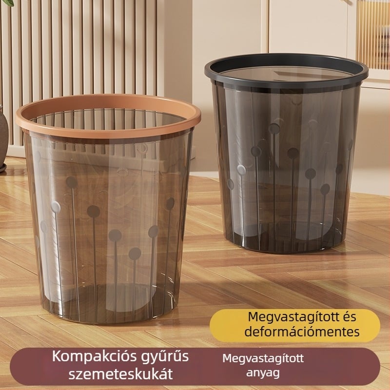 Átlátszó műanyag szemetes otthoni használatra — fedél nélkül, 10 literes kapacitás, ideális konyhába, fürdőszobába, WC-be, hálószobába, nappaliba és irodába