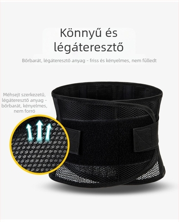 Deréköv acéllemezzel a lumbális lemez fixálásához, légáteresztő hálós deréktámasz