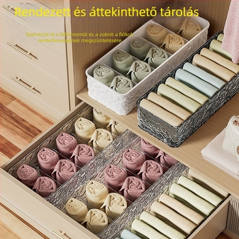 Öt rekeszes osztott tároló doboz fehérneműkhöz, asztali rendező