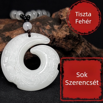 Obszídán medál nyaklánc jádeval és ezüst részletekkel
