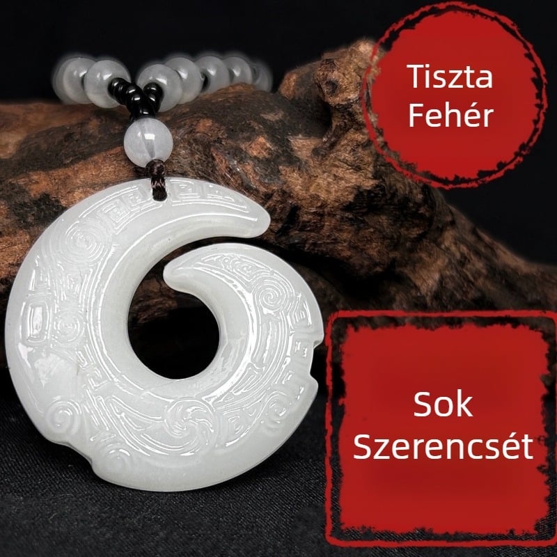 Obszídán medál nyaklánc jádeval és ezüst részletekkel