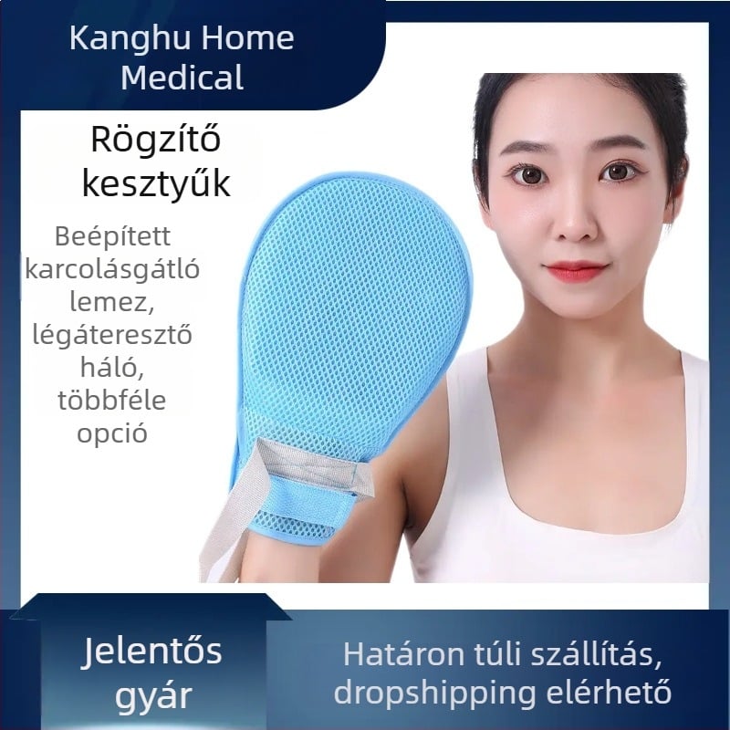 Légáteresztő kézkorlátozó kesztyű idősellátáshoz rögzítő övvel