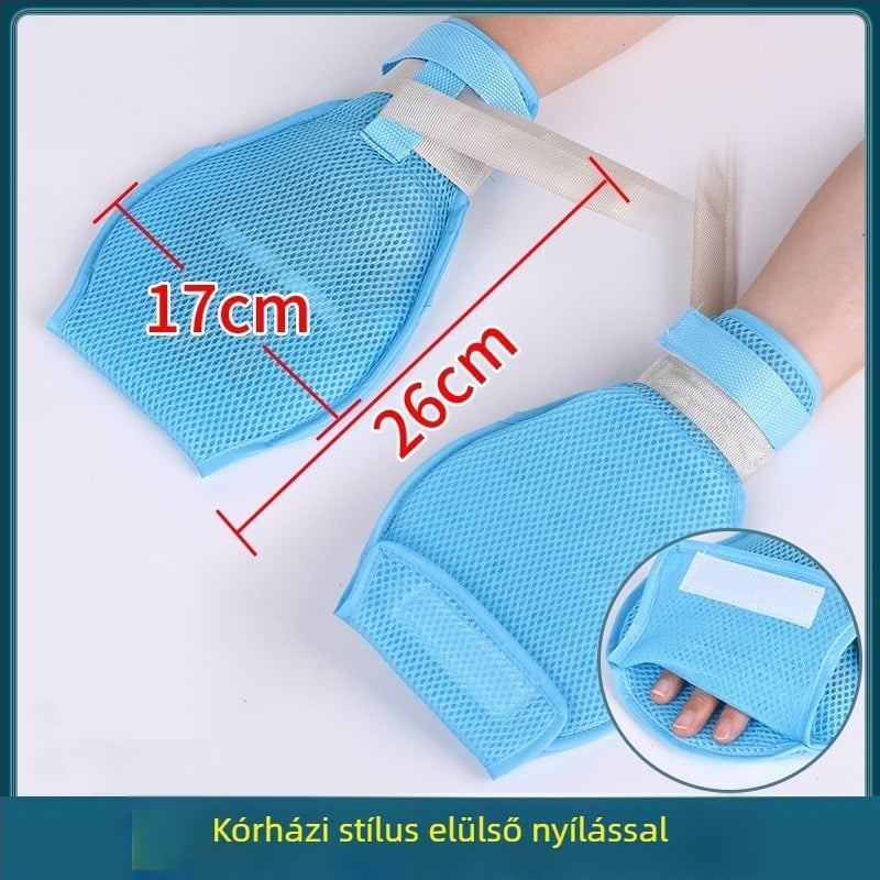 Légáteresztő kézkorlátozó kesztyű idősellátáshoz rögzítő övvel