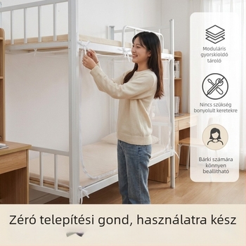 Alsóágy háló kollégiumi szobához, teljes lefedés, cipzáros ajtó, rögzítő zsinór, minimalist stílus, poliészter