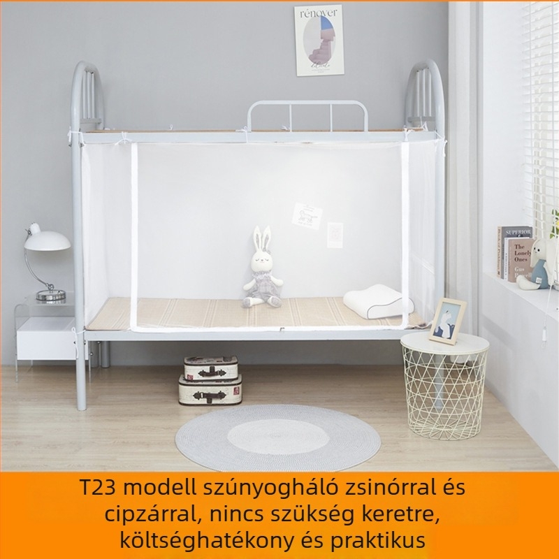 Alsóágy háló kollégiumi szobához, teljes lefedés, cipzáros ajtó, rögzítő zsinór, minimalist stílus, poliészter