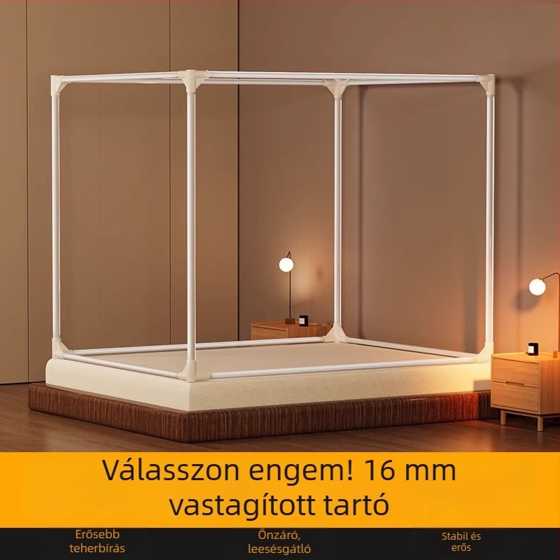 Ágyhoz való szúnyogháló keret, teljes készlet anti-esés tartóval, vastagabb támasztó rúd 1,8 m, otthoni használatra; a rúd külön vásárolható