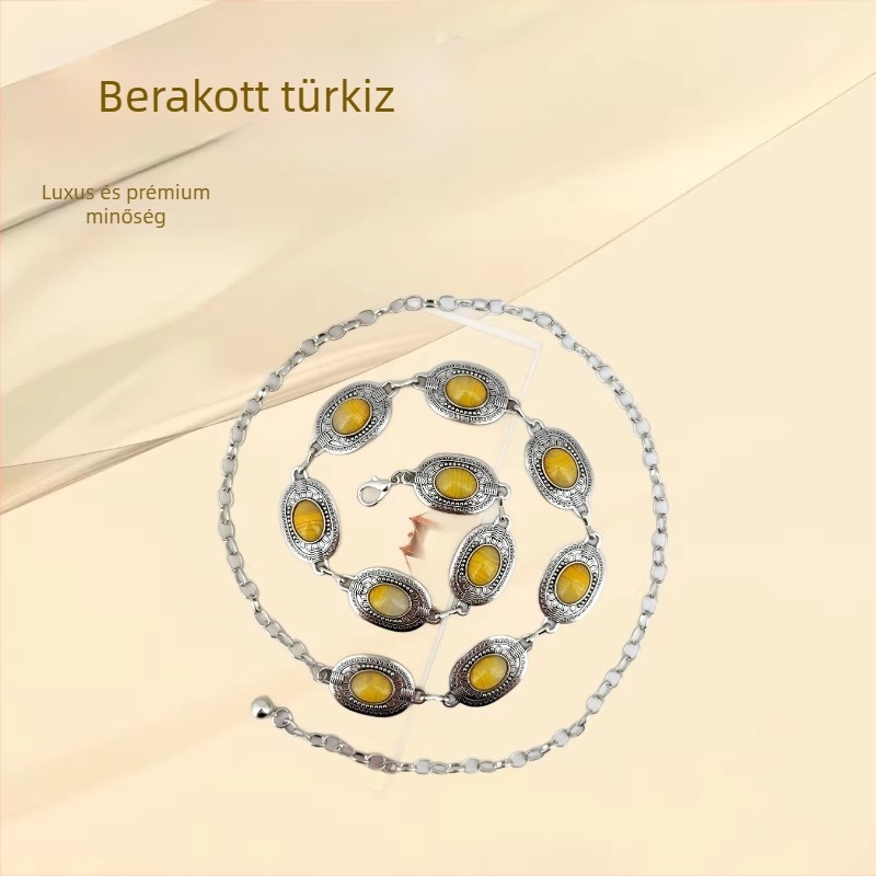 Női deréklánc türkiz berakással, fém lánc, hétköznapi öv, testkiegészítő, elegáns dekoratív öv