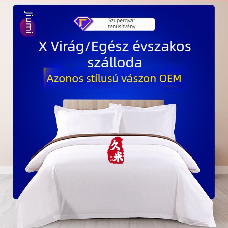 Fehér pamutszatén ágynemű 60 szálas, négy részes készlet szállodai használatra