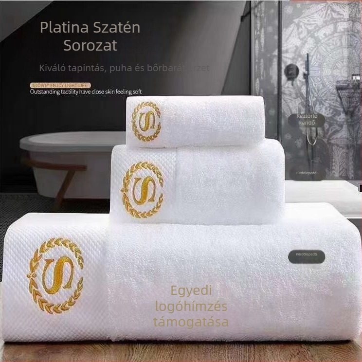 100% pamut hotel törölköző készlet, fehér, vastag és rendkívül nedvszívó, fürdő- és arctörölköző logóval hímzett