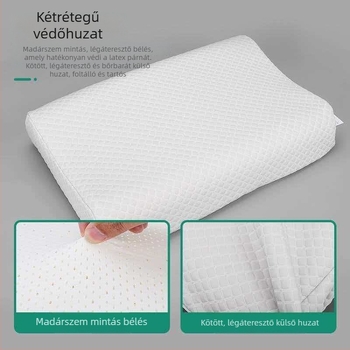 Latex téglalap alakú párna tömör maggal, ajándékdobozos kiszerelés, felnőtteknek; magasság 5–10 cm; tömeg 0,5–1,0 kg; mosott pamut huzat; szintetikus latex; minden szezonra alkalmas; bármilyen alvási pozícióhoz.
