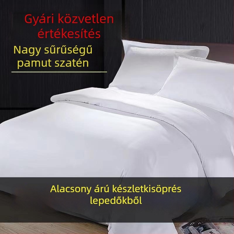 100% pamutból készült, magas sűrűségű lepedő vendégházakhoz, fehér, 40 szálas satin szövésű ágynemű