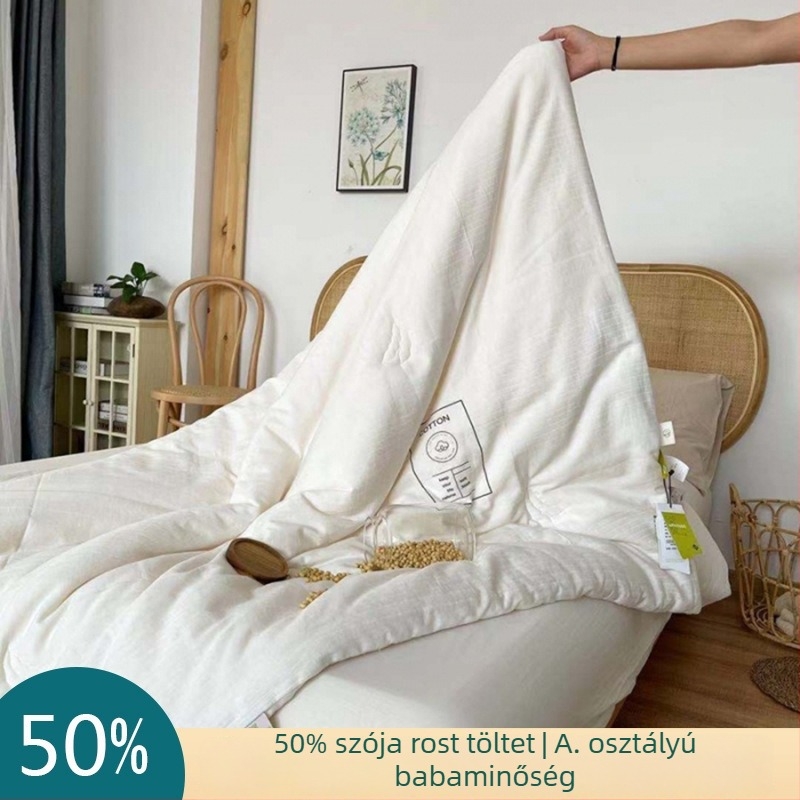 Minden évszakra alkalmas paplan 50% szója rost töltettel és 100% pamut külsővel, dupla ágyhoz