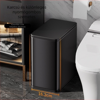 Négyzet alakú rozsdamentes acél szemetes nyomógombos fedéllel, 12 liter vagy több, háztartási használatra (konyha, fürdőszoba, nappali)