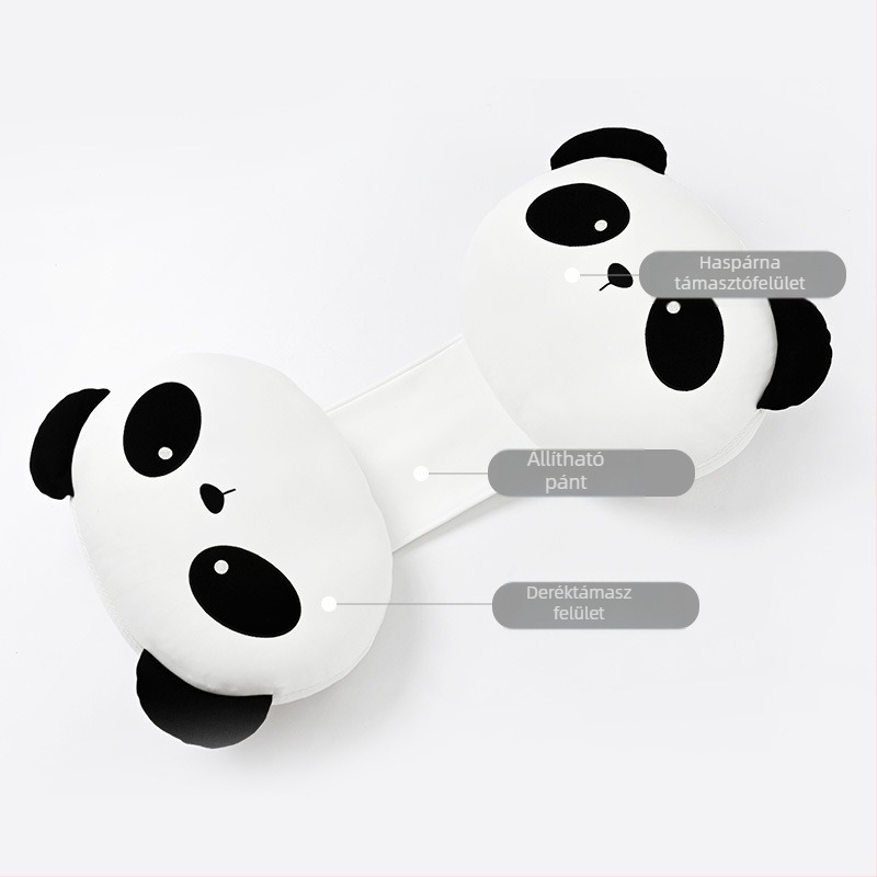 Panda motívumú kismama párna, has- és deréktámasz, oldalt fekvéshez, kényelmes, légáteresztő terhességi párna