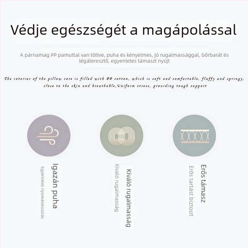Tiszta pamutból készült párna mag, hotelminőség, ötcsillagos kialítás, gyerekeknek és diákoknak, puha szövet, magas rugalmasság, tollellenes védelem.