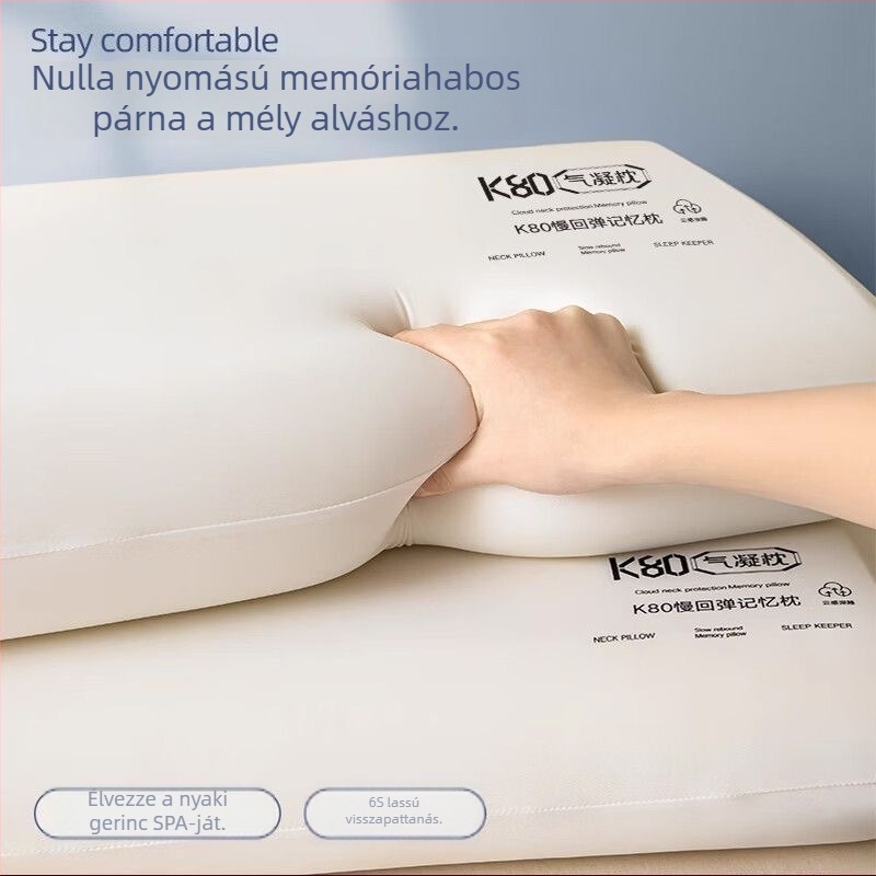 K80 memóriával töltött nyaki párna, zero nyomás, lassú visszapattanás, téglalap alakú, magasság 5–10 cm, tömeg 0,5–1 kg