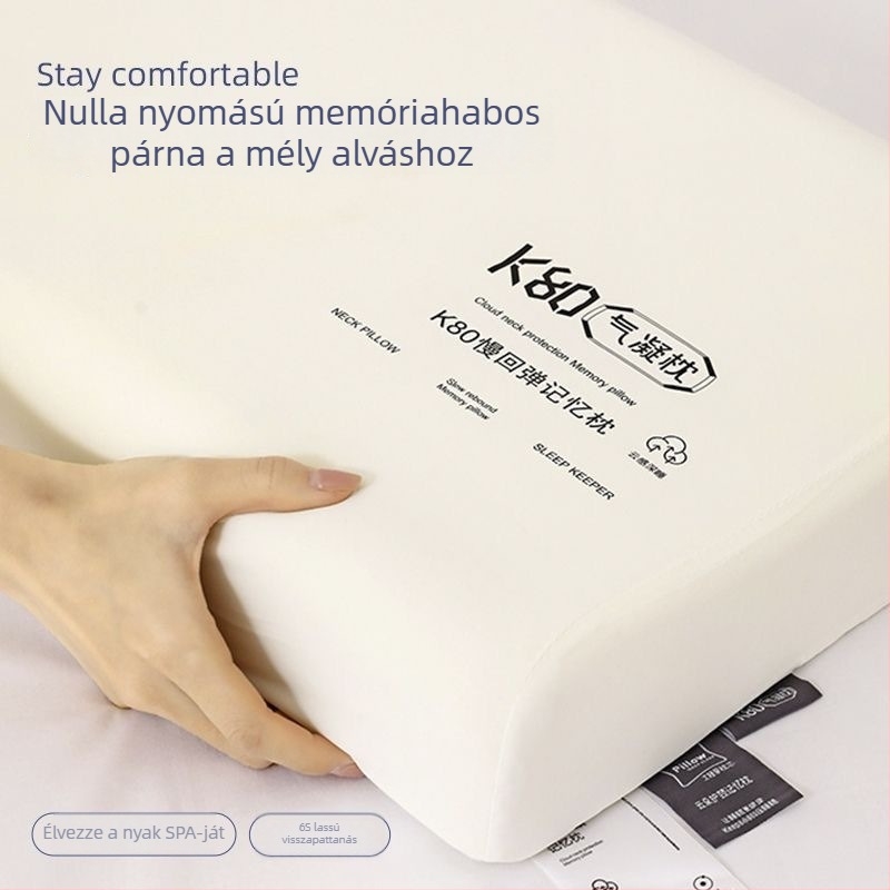 K80 memóriával töltött nyaki párna, zero nyomás, lassú visszapattanás, téglalap alakú, magasság 5–10 cm, tömeg 0,5–1 kg