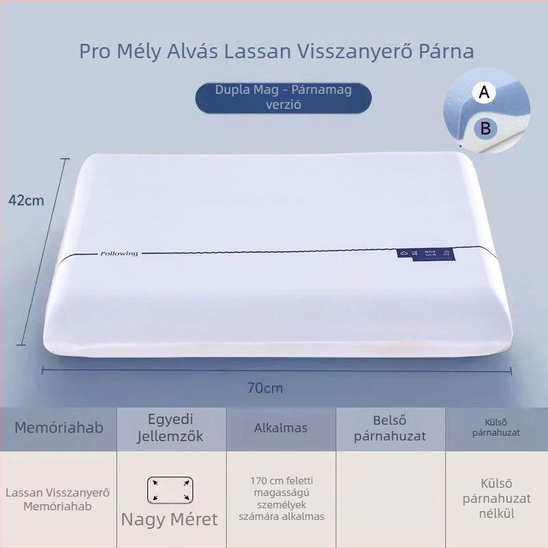 Szállodai stílusú Pro nyakpárna memóriahabbal, mély alvásra tervezve, oldalsó alvás esetén nyaki gerinc támogatás