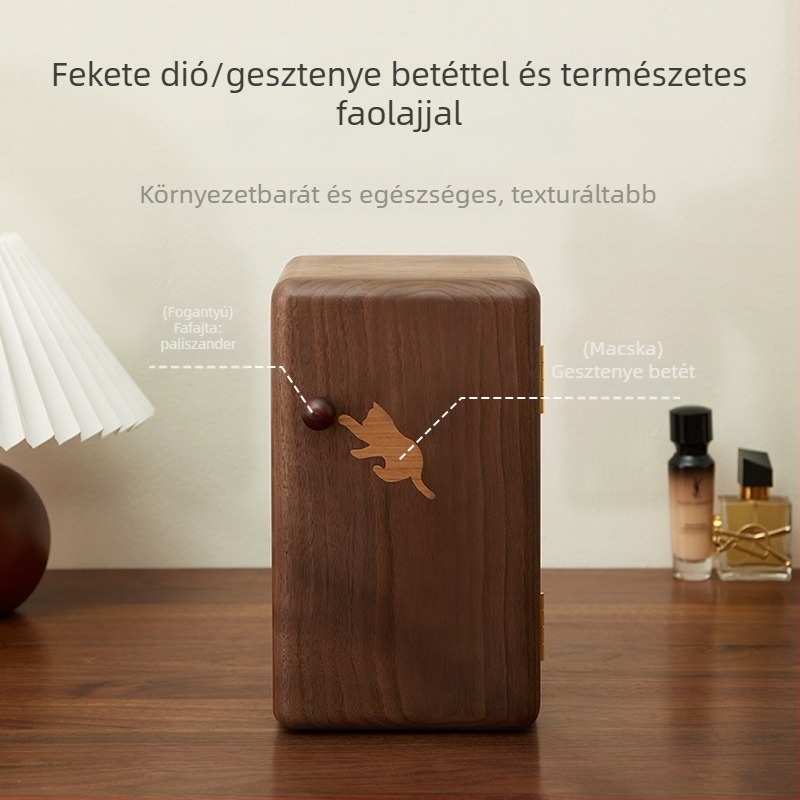 Fekete diófából készült tömörfa ékszerdoboz, kiváló minőségű kivitelezés, nagy kapacitás gyűrűk és fülbevalók számára