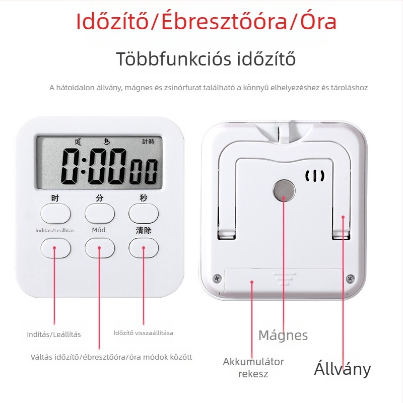 Nagy képernyős, csendes, multifunkcionális időmérő – tanuláshoz időzítő, konyha- és hálószobai ébresztő óra