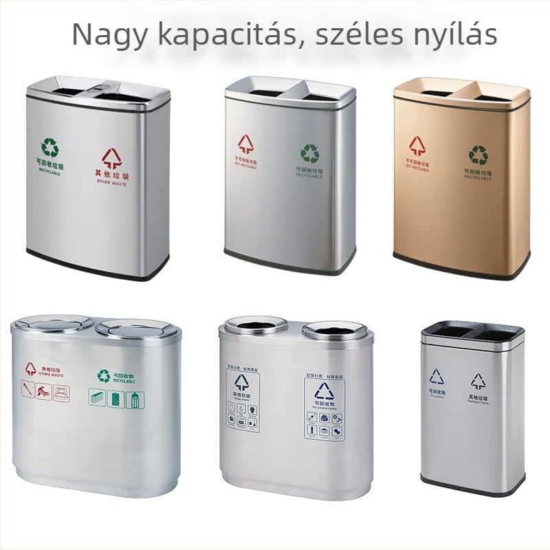 Testreszabható rozsdamentes acél szemetes nagy nyílású kivitel, szállodák, bevásárlóközpontok, repülőterek és metróállomások számára; belső műanyag bélés ujjlenyomat-mentes