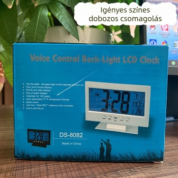 8082 Intelligens hangvezérlésű elektronikus ébresztőóra nagyméretű LCD kijelzővel, csendes, világító, modern diákasztali óra