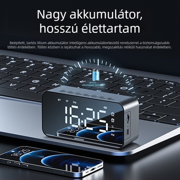 Bluetoothos elektronikus asztali óra hálószobába, ébresztővel, töltéssel, éjszakai fény, multifunkcionális, hangos bejelentéssel