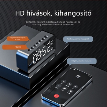 Bluetoothos elektronikus asztali óra hálószobába, ébresztővel, töltéssel, éjszakai fény, multifunkcionális, hangos bejelentéssel